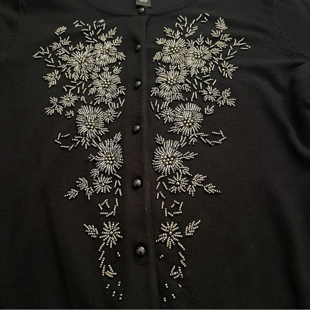 Vintage Cable & Gauge Beaded 3/4 Sleeve Cardigan Sweater Large - Picture 7 of 14